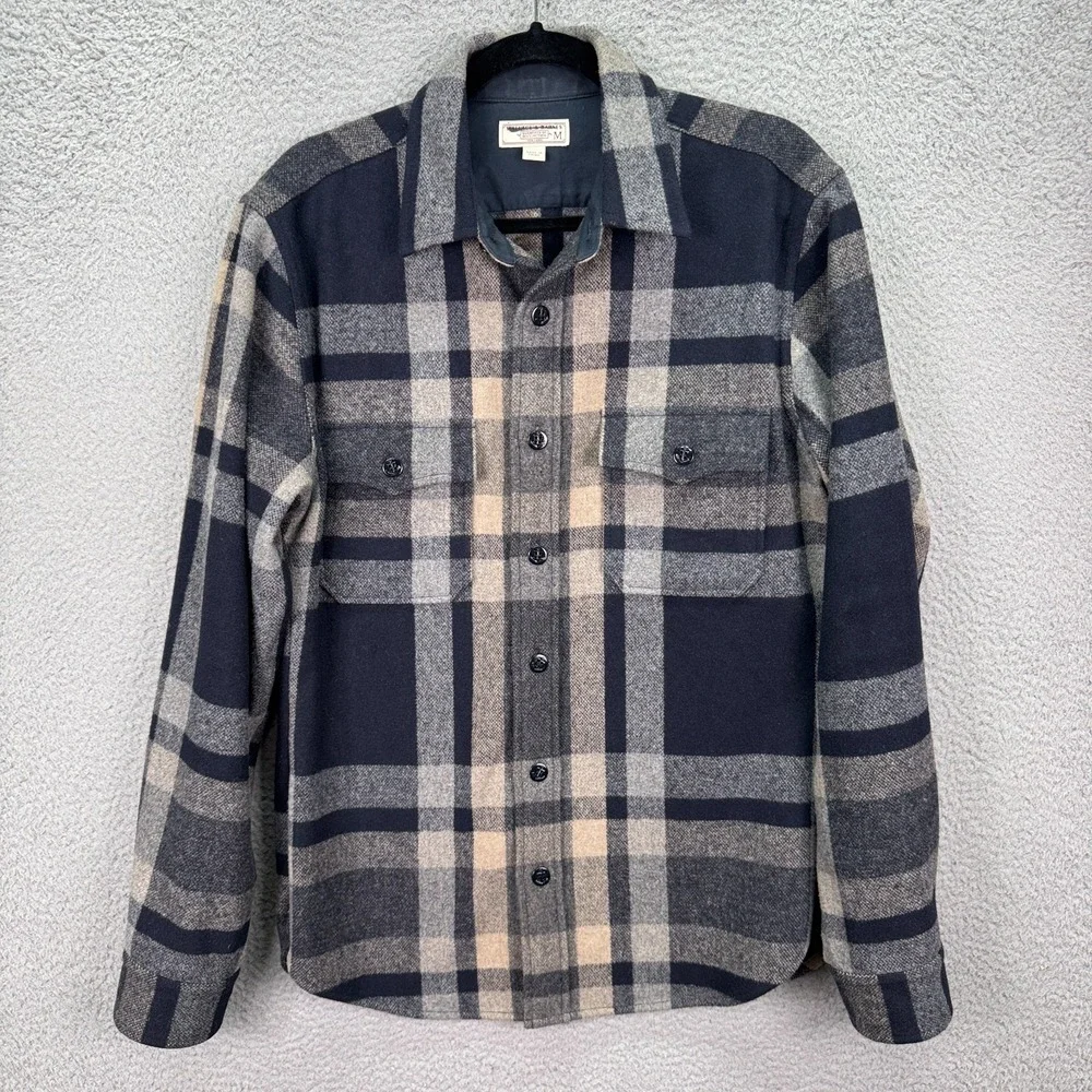 Wallace & Barnes Shacket Mens M Blue Gray Plaid Wool Blend Rugged‎ Outdoor Work